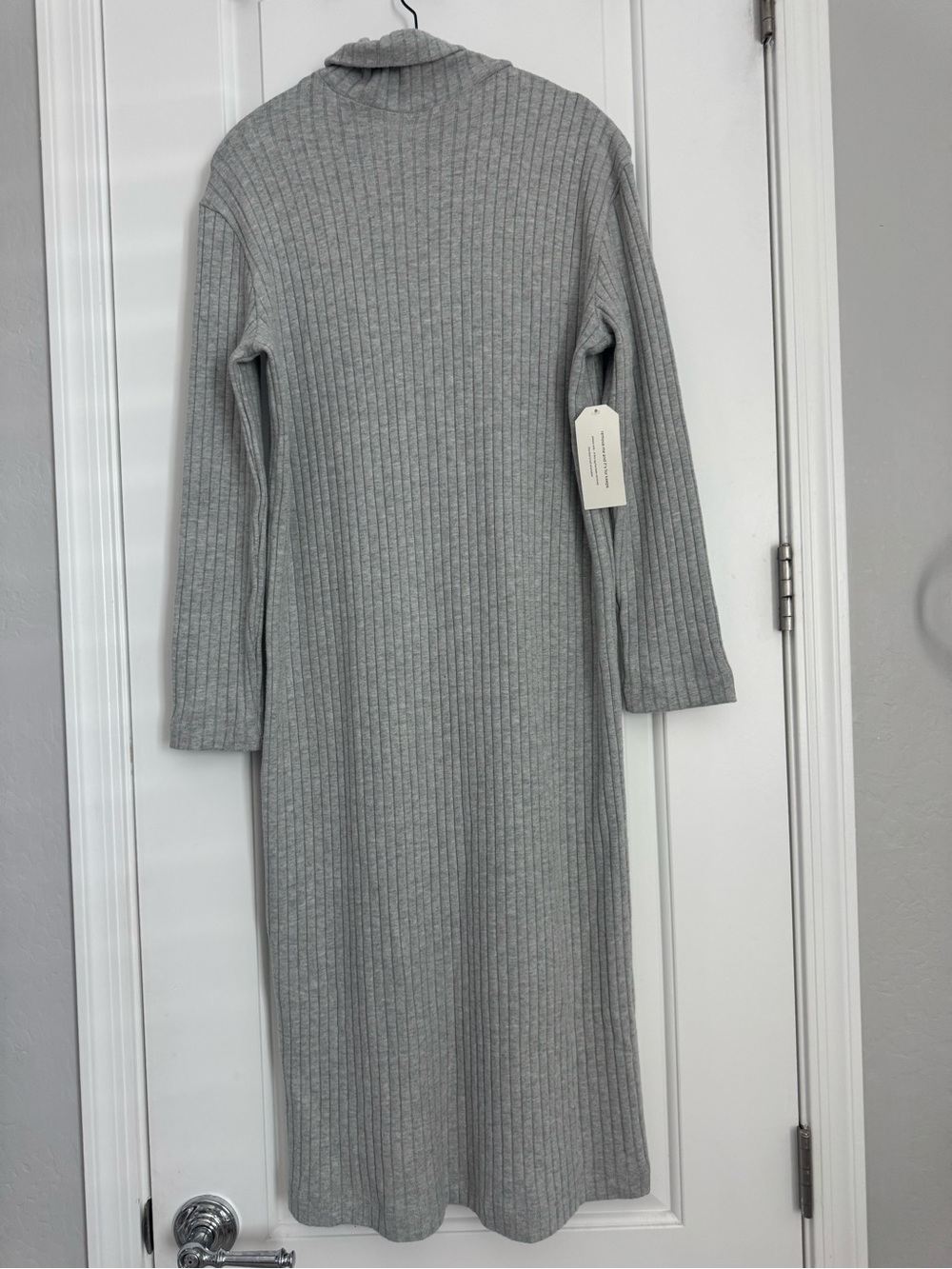 DONNI. Light Gray Ribbed Turtleneck Midi Dress - Picture 3 of 5
